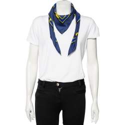 Pre Owned Hermès White Ex Libris en Camouflage Silk Scarf