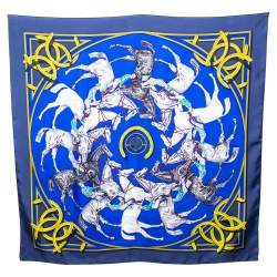 Pre Owned Hermès White Ex Libris en Camouflage Silk Scarf