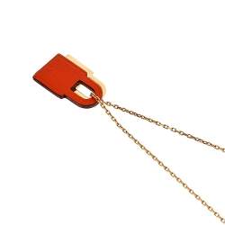 Pre Owned Hermès Orange Swift Leather Small O'Kelly Pendant Necklace