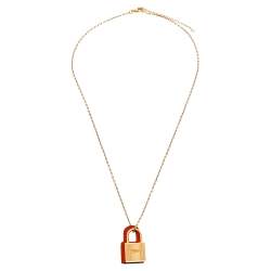 Pre Owned Hermès Orange Swift Leather Small O'Kelly Pendant Necklace