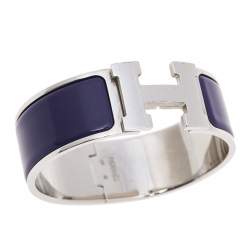 Pre Owned Hermès Clic H Purple Enamel Palladium Plated Narrow Bracelet PM