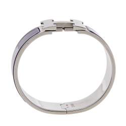 Pre Owned Hermès Clic H Purple Enamel Palladium Plated Narrow Bracelet PM