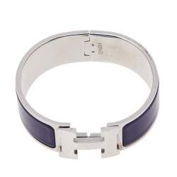 Pre Owned Hermès Clic H Purple Enamel Palladium Plated Narrow Bracelet PM
