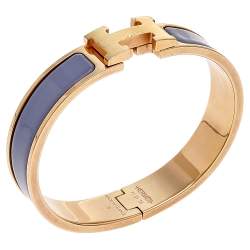 Pre Owned Hermes Clic H Gold Plate Lavender Enamel Cuff Bracelet PM