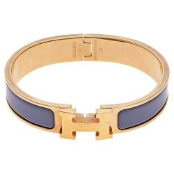 Pre Owned Hermes Clic H Gold Plate Lavender Enamel Cuff Bracelet PM