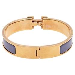 Pre Owned Hermes Clic H Gold Plate Lavender Enamel Cuff Bracelet PM
