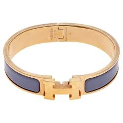 Pre Owned Hermes Clic H Gold Plate Lavender Enamel Cuff Bracelet PM