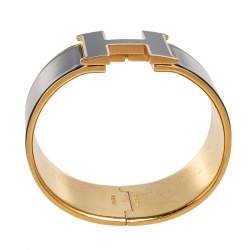 Pre Owned Hermès Clic Clac H Black Enamel Gold Plated Extra Wide Bracelet PM
