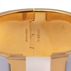 Pre Owned Hermès Clic Clac H Extra Wide White Enamel Gold Plated Bracelet PM