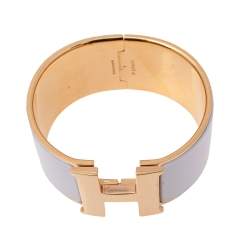 Pre Owned Hermès Clic Clac H Extra Wide White Enamel Gold Plated Bracelet PM