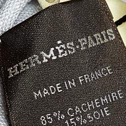 Pre Owned Hermes Light Grey Logo Jacquard Cashmere & Silk Shawl