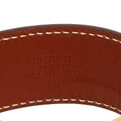 Pre Owned Hermes Pavane Brown Leather Gold Plated Bracelet S