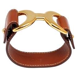 Pre Owned Hermes Pavane Brown Leather Gold Plated Bracelet S