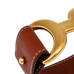 Pre Owned Hermes Pavane Brown Leather Gold Plated Bracelet S