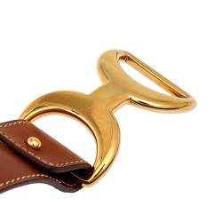 Pre Owned Hermes Pavane Brown Leather Gold Plated Bracelet S