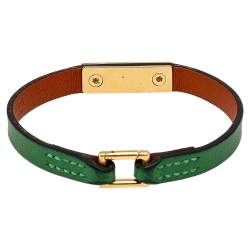 Pre Owned Hermes Micro Rivale Green Leather Bracelet S