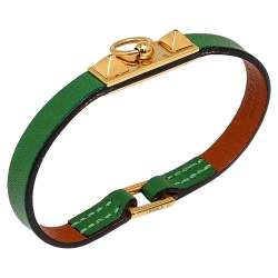 Pre Owned Hermes Micro Rivale Green Leather Bracelet S