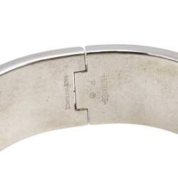 Pre Owned Hermès Clic Clac H Green Enamel Palladium Plated Wide Bracelet PM