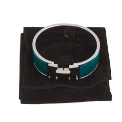 Pre Owned Hermès Clic Clac H Green Enamel Palladium Plated Wide Bracelet PM