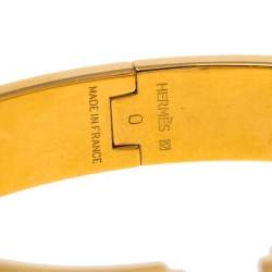Pre Owned Hermes Clic H Gold Plate White Enamel Cuff Bracelet PM