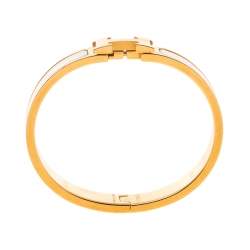 Pre Owned Hermes Clic H Gold Plate White Enamel Cuff Bracelet PM