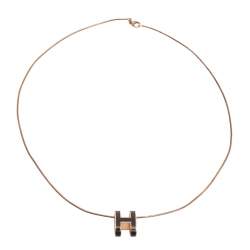 Pre Owned Hermès Pop H Black Lacquered Rose Gold Plated Pendant Necklace