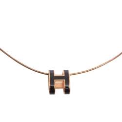 Pre Owned Hermès Pop H Black Lacquered Rose Gold Plated Pendant Necklace