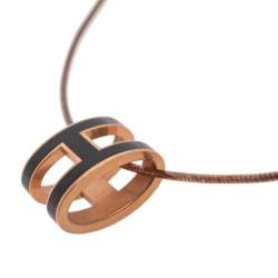 Pre Owned Hermès Pop H Black Lacquered Rose Gold Plated Pendant Necklace