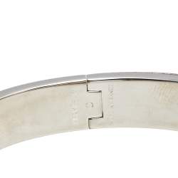 Pre Owned Hermès Clic H Green Enamel Palladium Plated Narrow Bracelet