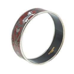 Pre Owned Hermès Red Grand Apparat Enamel Palladium Plated Wide Bangle Bracelet