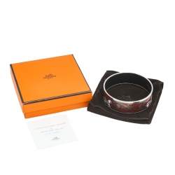 Pre Owned Hermès Red Grand Apparat Enamel Palladium Plated Wide Bangle Bracelet