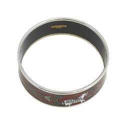 Pre Owned Hermès Red Grand Apparat Enamel Palladium Plated Wide Bangle Bracelet