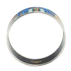 Pre Owned Hermès Multicolor Cachemire de Tamara Enamel Palladium Plated Bangle Bracelet