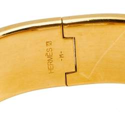 Pre Owned Hermès Clic Clac H Black Enamel Gold Plated Wide Bracelet