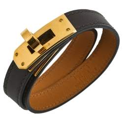 Pre Owned Hermès Brown Leather Kelly Double Tour Bracelet S