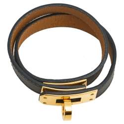 Pre Owned Hermès Brown Leather Kelly Double Tour Bracelet S