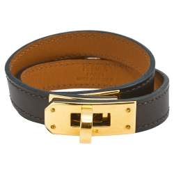 Pre Owned Hermès Brown Leather Kelly Double Tour Bracelet S