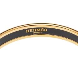 Pre Owned Hermès Calèche Green Enamel Gold Plated Bangle Bracelet