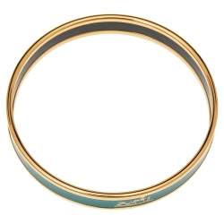 Pre Owned Hermès Calèche Green Enamel Gold Plated Bangle Bracelet