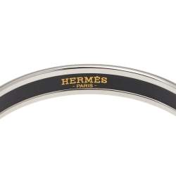 Pre Owned Hermès Calèche Light Blue Enamel Palladium Plated Bangle Bracelet