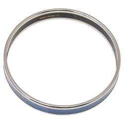 Pre Owned Hermès Calèche Light Blue Enamel Palladium Plated Bangle Bracelet