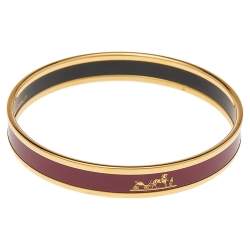 Pre Owned Hermès Calèche Mauve Enamel Gold Plated Bangle Bracelet