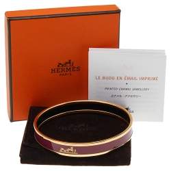 Pre Owned Hermès Calèche Mauve Enamel Gold Plated Bangle Bracelet