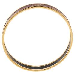 Pre Owned Hermès Calèche Mauve Enamel Gold Plated Bangle Bracelet