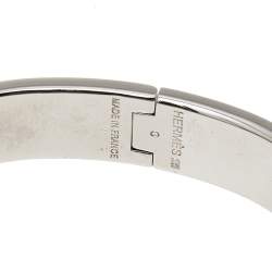 Pre Owned Hermès Clic H Black Enamel Palladium Plated Narrow Bracelet
