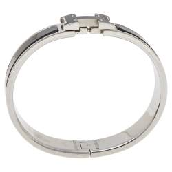Pre Owned Hermès Clic H Black Enamel Palladium Plated Narrow Bracelet