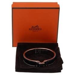 Pre Owned Hermès Clic H Black Enamel Palladium Plated Narrow Bracelet