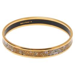 Pre Owned Hermès Gold Printed Enamel Gold Plated Bangle Bracelet
