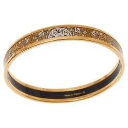 Pre Owned Hermès Gold Printed Enamel Gold Plated Bangle Bracelet