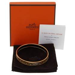 Pre Owned Hermès Gold Printed Enamel Gold Plated Bangle Bracelet
